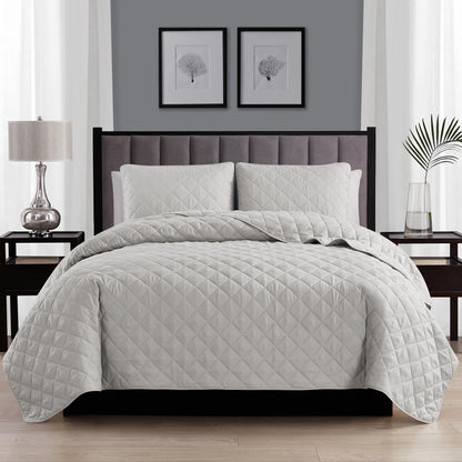 Modern Ultra Soft Microfiber Traditional Diamond Quilting Coverlet Quilt Set