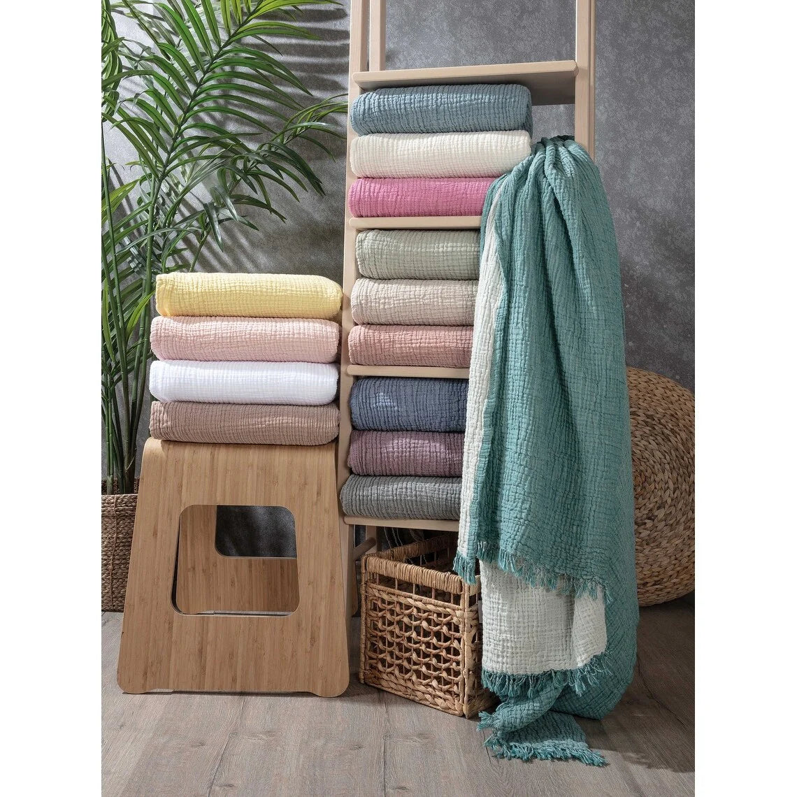 Muslin Blanket 4 Layers, Soft Bedspread, Turkish Cotton Muslin Bed Cover, Reversible Coverlet