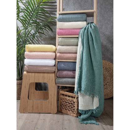 Muslin Blanket 4 Layers, Soft Bedspread, Turkish Cotton Muslin Bed Cover, Reversible Coverlet