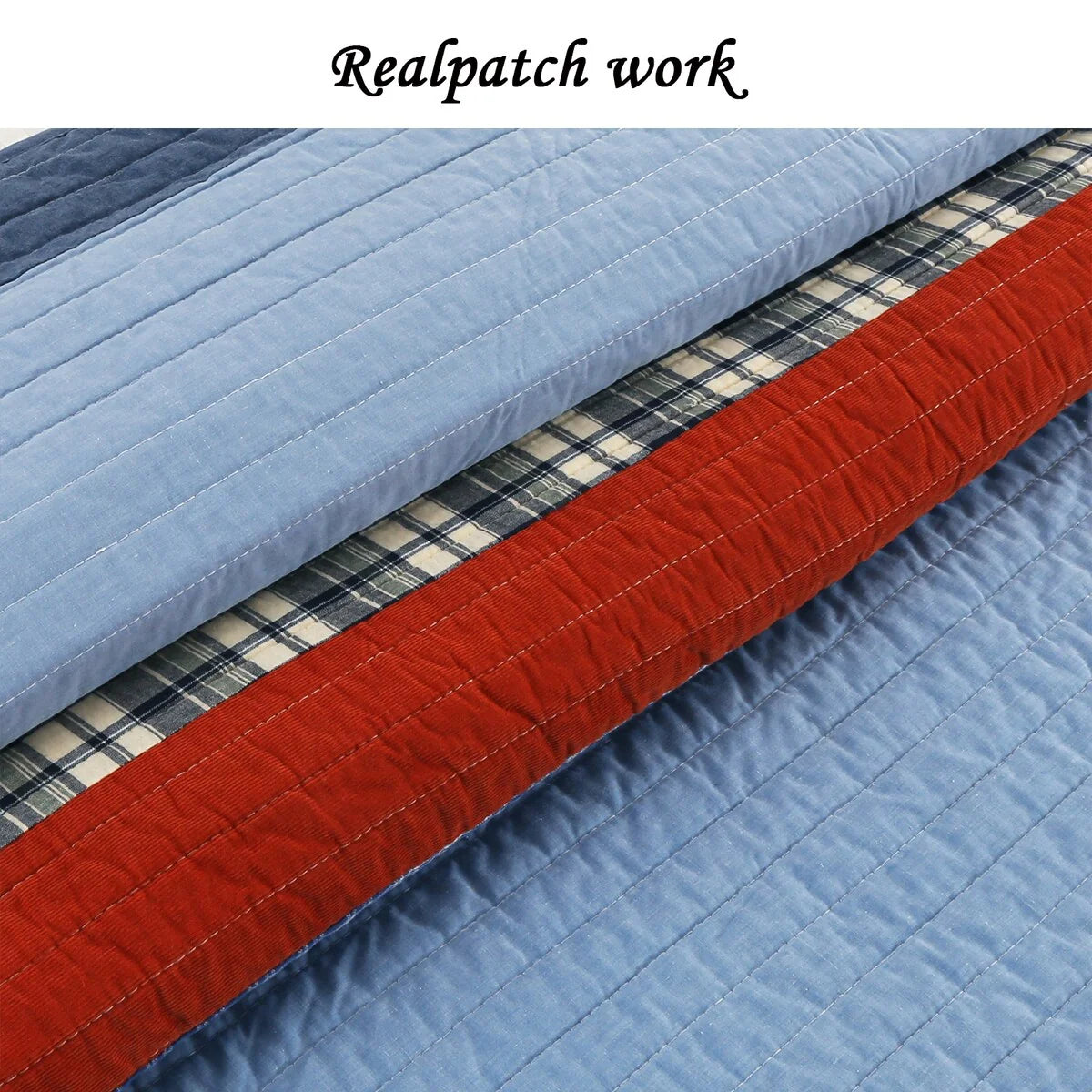 Cozy Line Varsity Navy Red Stripe Denim Cotton Quilt Bedding Set