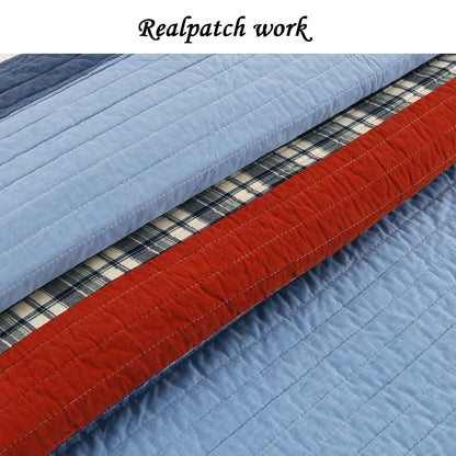 Cozy Line Varsity Navy Red Stripe Denim Cotton Quilt Bedding Set