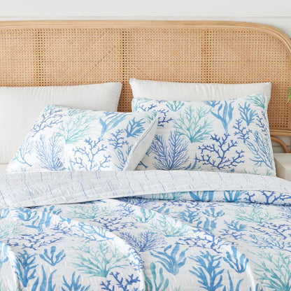 Premium Blue Coral Microfiber Quilt Set With Shams