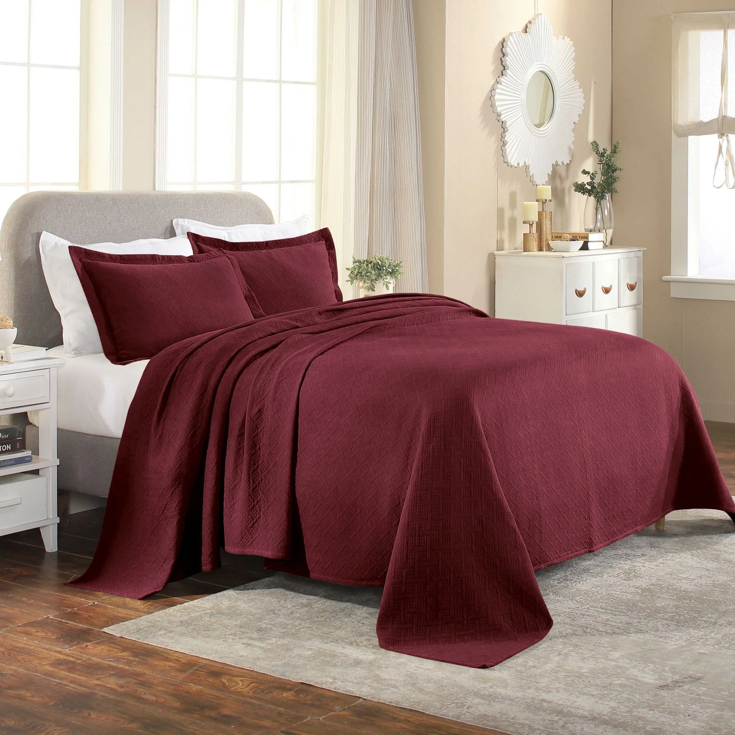 Superior Basketweave Cotton Decorative Bedspread Set