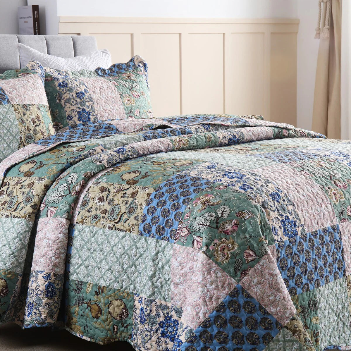 MarCielo 3 Piece Printed Quilt Set Lightweight Bedspread Set B026
