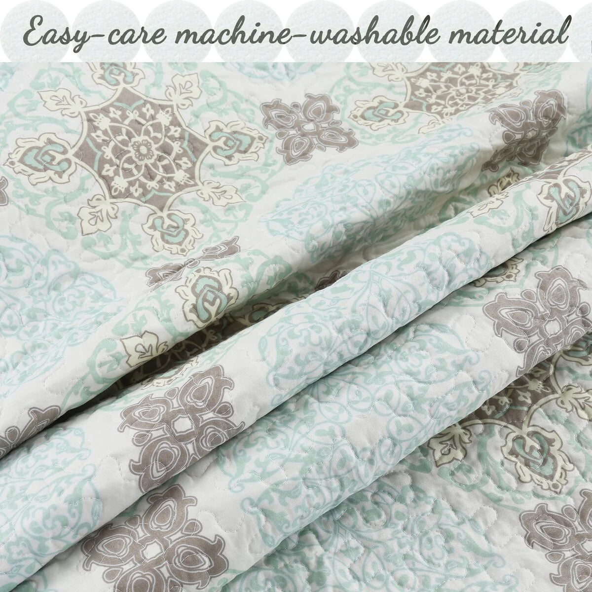 Cozy Line Light Green Aqua Damask Reversible Bedding Quilt Set
