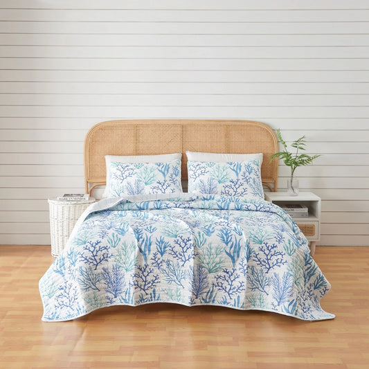 Premium Blue Coral Microfiber Quilt Set With Shams