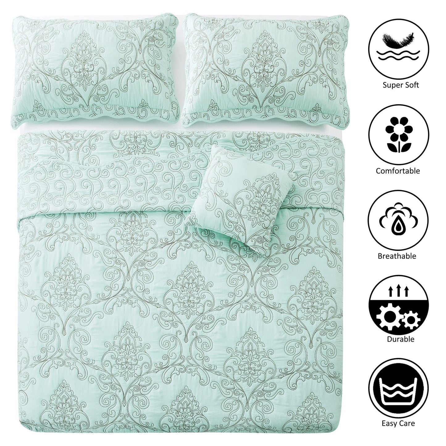Serenta Damask Oversized 4-piece Bedspread Set