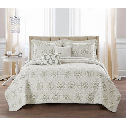 Serenta Bloom Medallion 5 Piece Reversible Quilt Bedspread Set