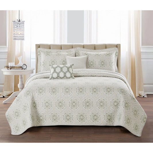 Serenta Bloom Medallion 5 Piece Reversible Quilt Bedspread Set