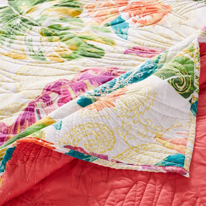 Greenland Home Fashions Tropics Finely Stitched Palm Leaf Reversible Quilt Set