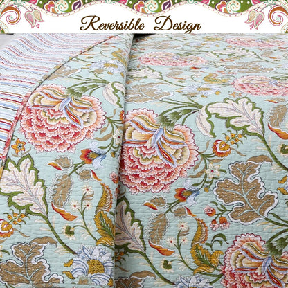 Cozy Line Aregada Floral Cotton 3-piece Reversible Quilt Bedding Set