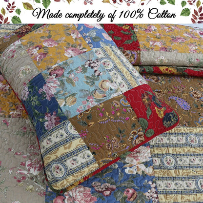 Porch & Den Arbordale Floral Patchwork Cotton 3-piece Reversible Quilt Bedding Set
