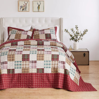 Greenland Home Oxford Quilted Bedspread Set, Traditional Plaid, Cotton