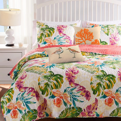 Greenland Home Fashions Tropics Finely Stitched Palm Leaf Reversible Quilt Set