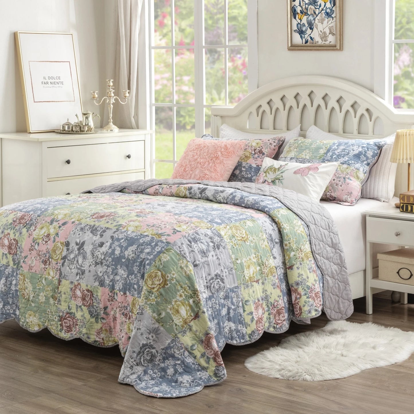 Greenland Home Fashions Emma Patchwork Floral Print Cotton Quilt Set