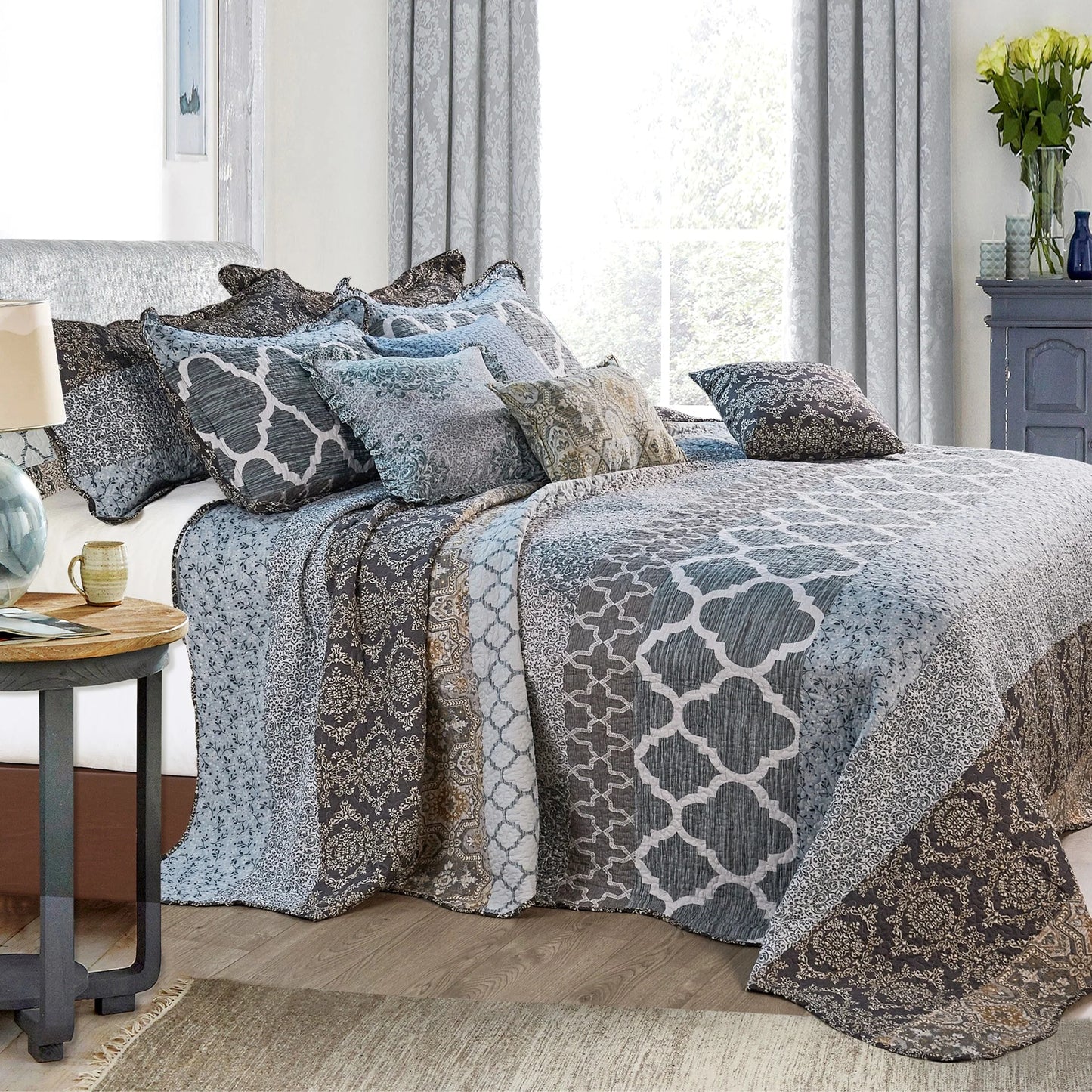 9-pc. Cal King Printed Striped Microfiber Blend Bed Coverlet Set