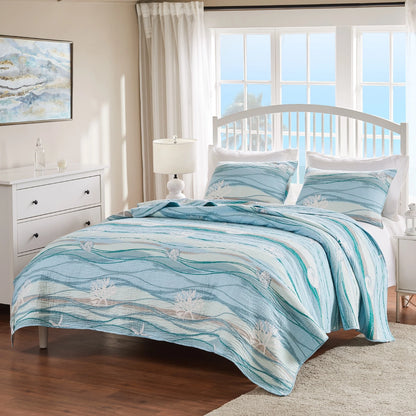 Greenland Home Fashions Maui Cotton Quilt Set with Embroideries