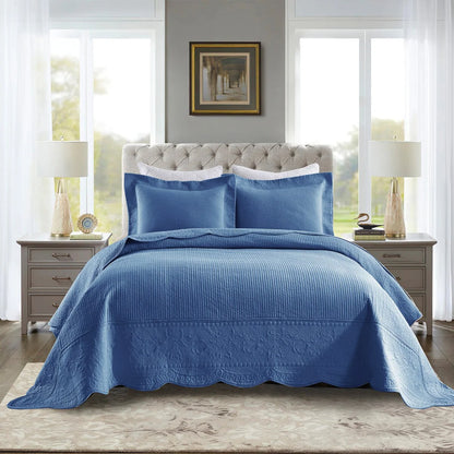 MarCielo 3 Piece Embroidered 100% Cotton Oversized Quilt Bedspread Set TG