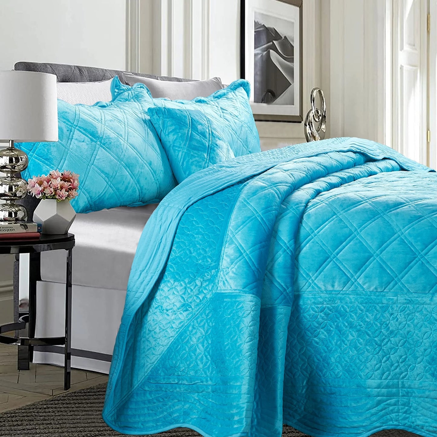 Serenta Supersoft Microplush Quilted 4 Pieces Bedspread Coverlet Set