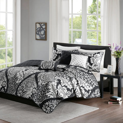 Madison Park Marcella 6 Piece Printed Cotton Quilt Set with Throw Pillows