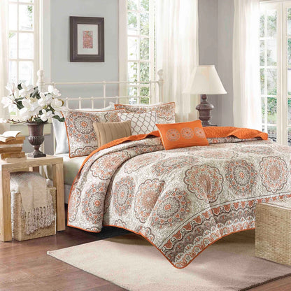 Madison Park Curtner 6 Piece Reversible Quilt Set with Throw Pillows
