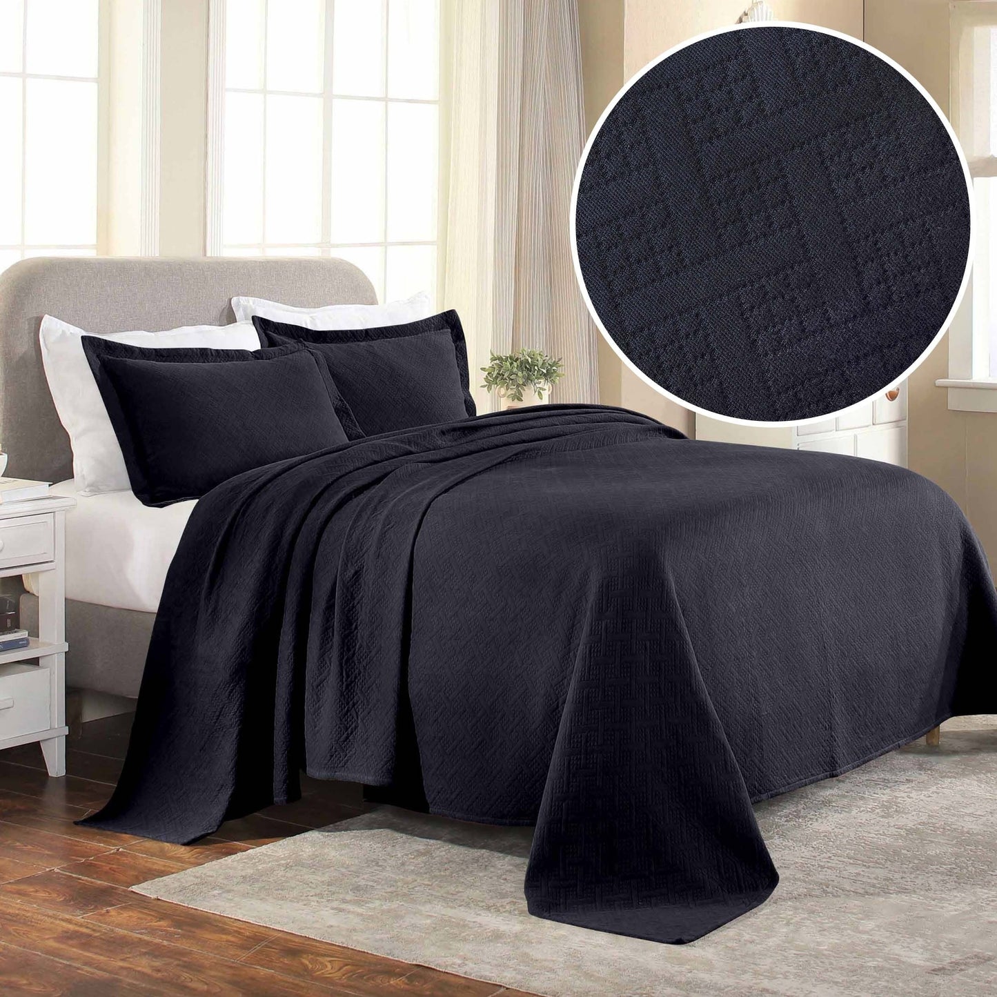 Superior Basketweave Cotton Decorative Bedspread Set