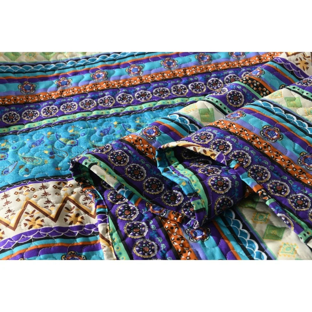 Purple Bohemian Quilt Bedspread Set