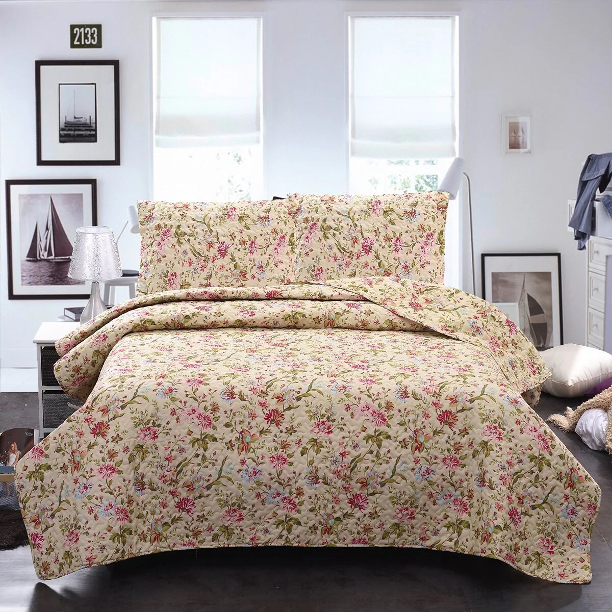 Boho Stripe Quilt Reversible 3 Piece Bohemian Design Bedding Set