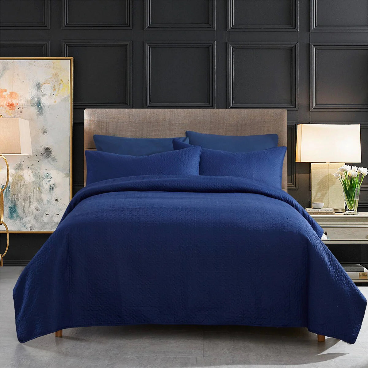 3-piece Fashionable Solid Embossed Quilt Set Bedspread Cover