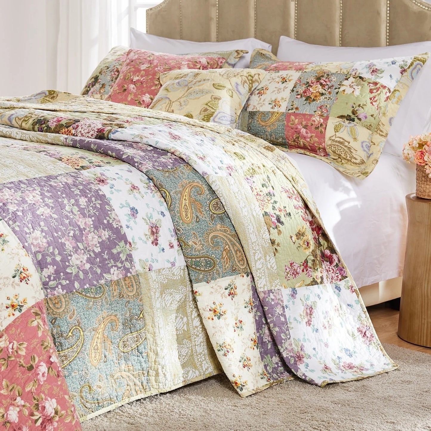 Greenland Home Fashions Blooming Prairie 100% Cotton Authentic Patchwork Bedspread Set