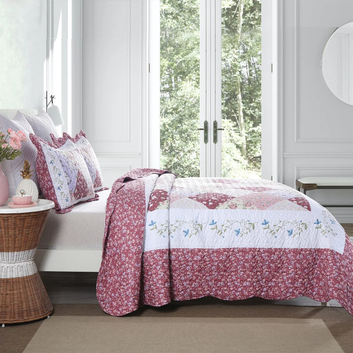 MarCielo 3 Piece Printed Quilt Set Lightweight Bedspread Set Lily