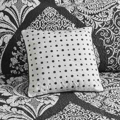 Madison Park Marcella 6 Piece Printed Cotton Quilt Set with Throw Pillows