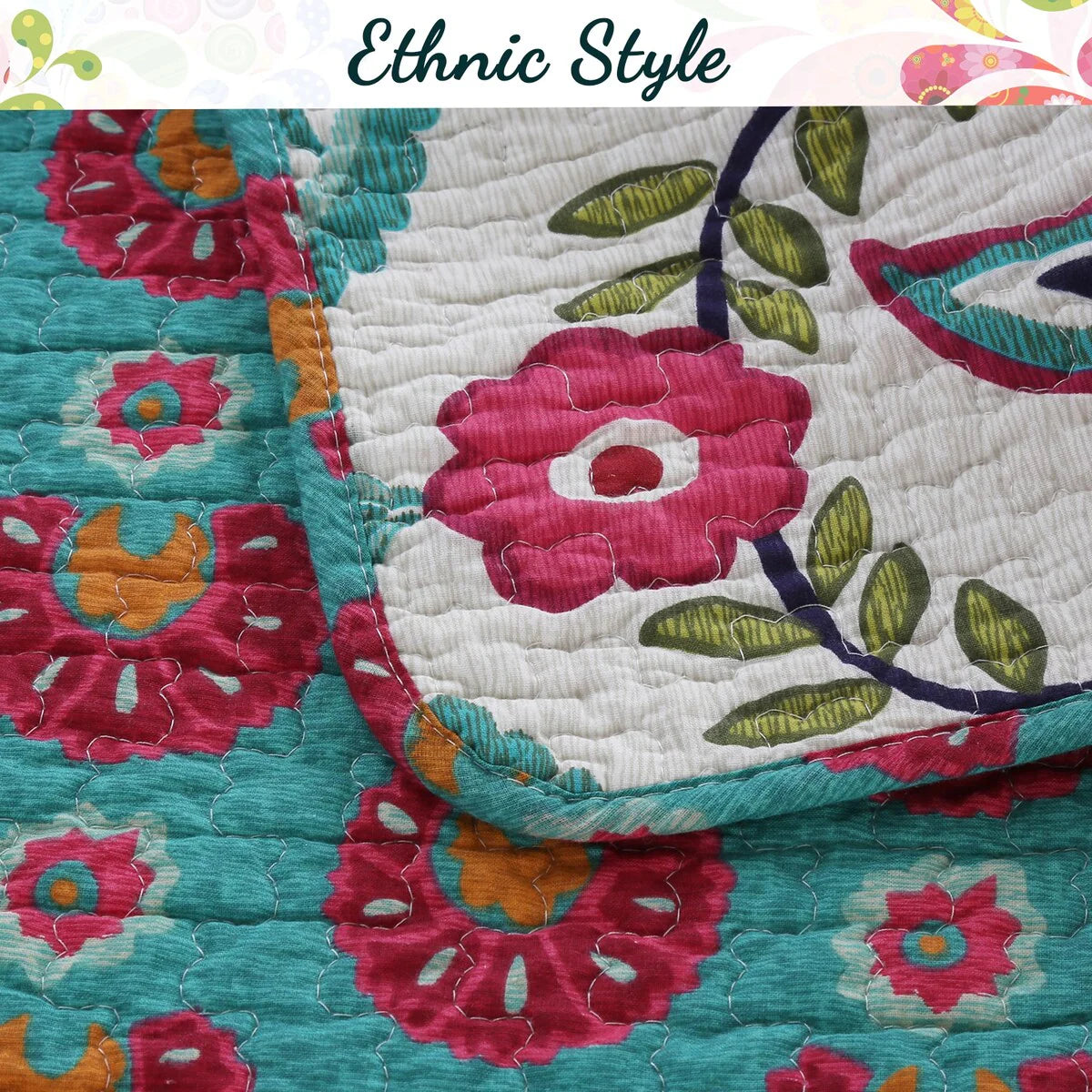Cozy Line Santa Barbara Floral Print Reversible Cotton Quilt Bedding Set