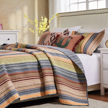 Greenland Home Fashions Katy 100% Cotton Reversible Stripes Quilt Set