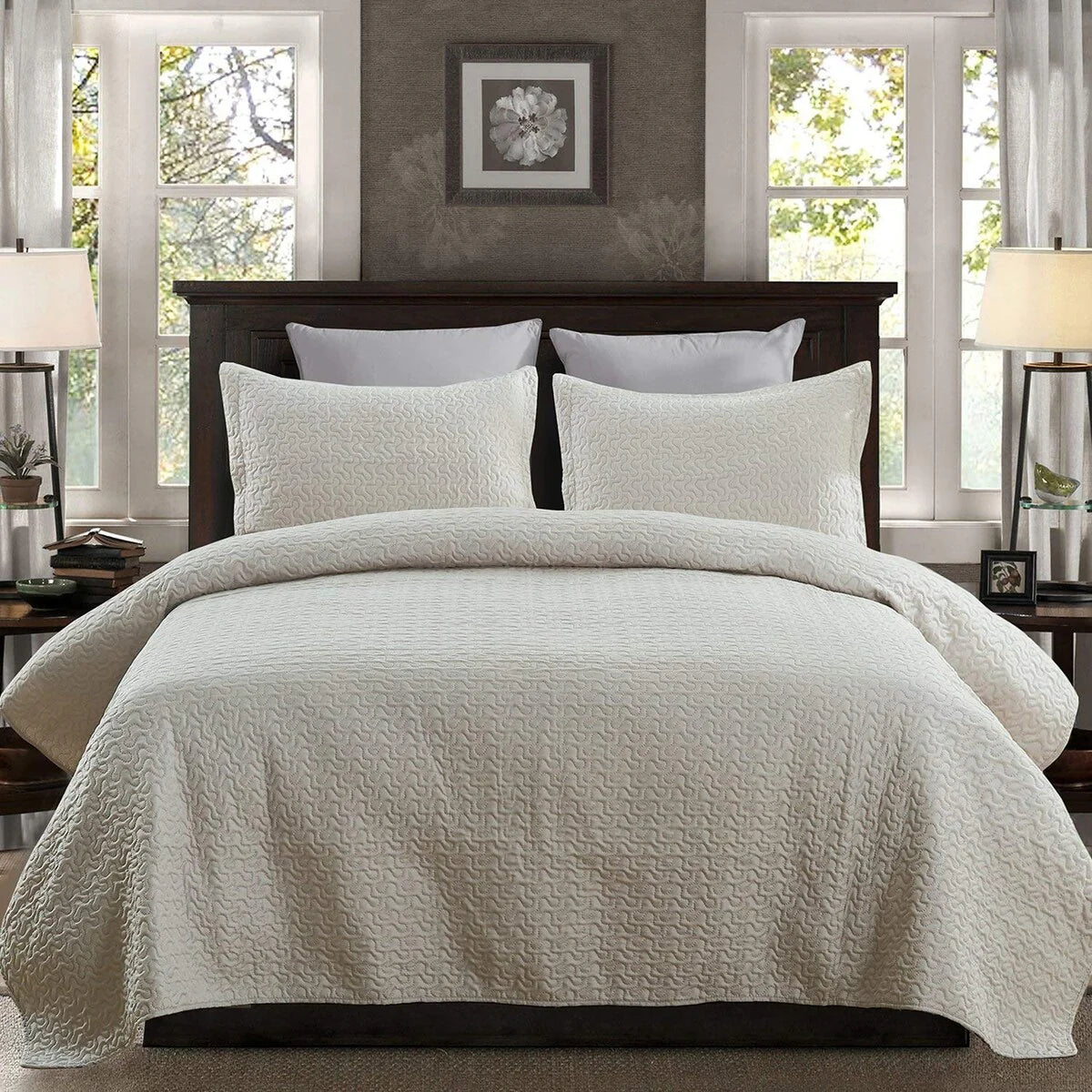 3-piece Fashionable Solid Embossed Quilt Set Bedspread Cover