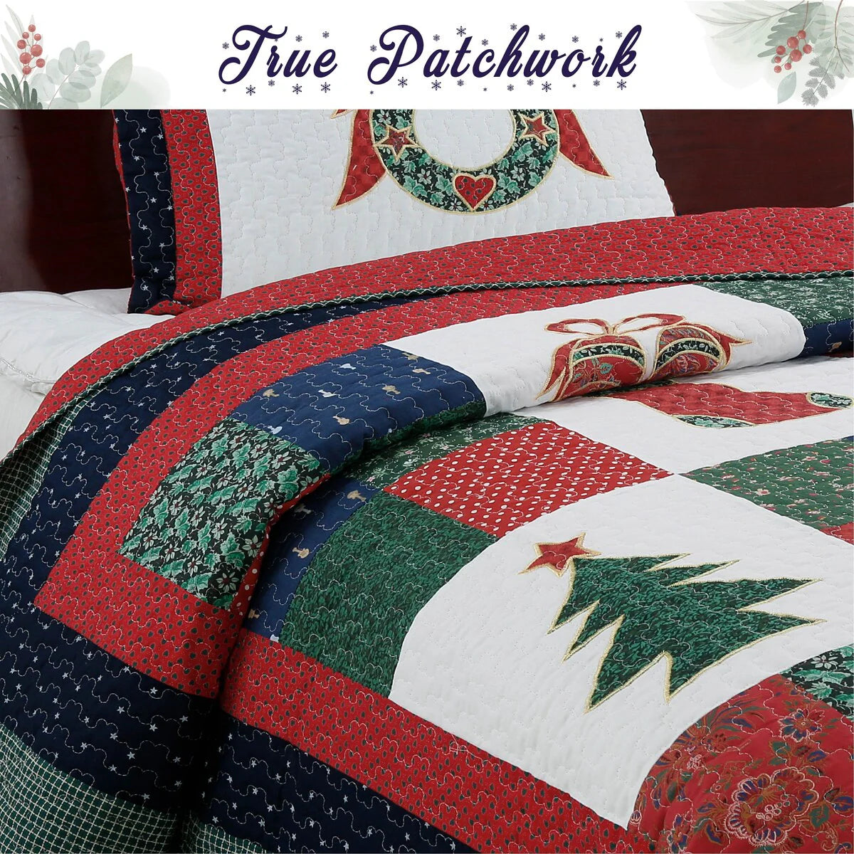 Cozy Line Merry Christmas Cotton Reversible Quilt Bedding Set