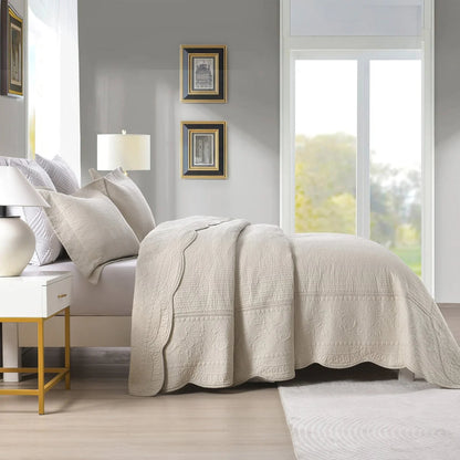 MarCielo 3 Piece Embroidered 100% Cotton Oversized Quilt Bedspread Set TG