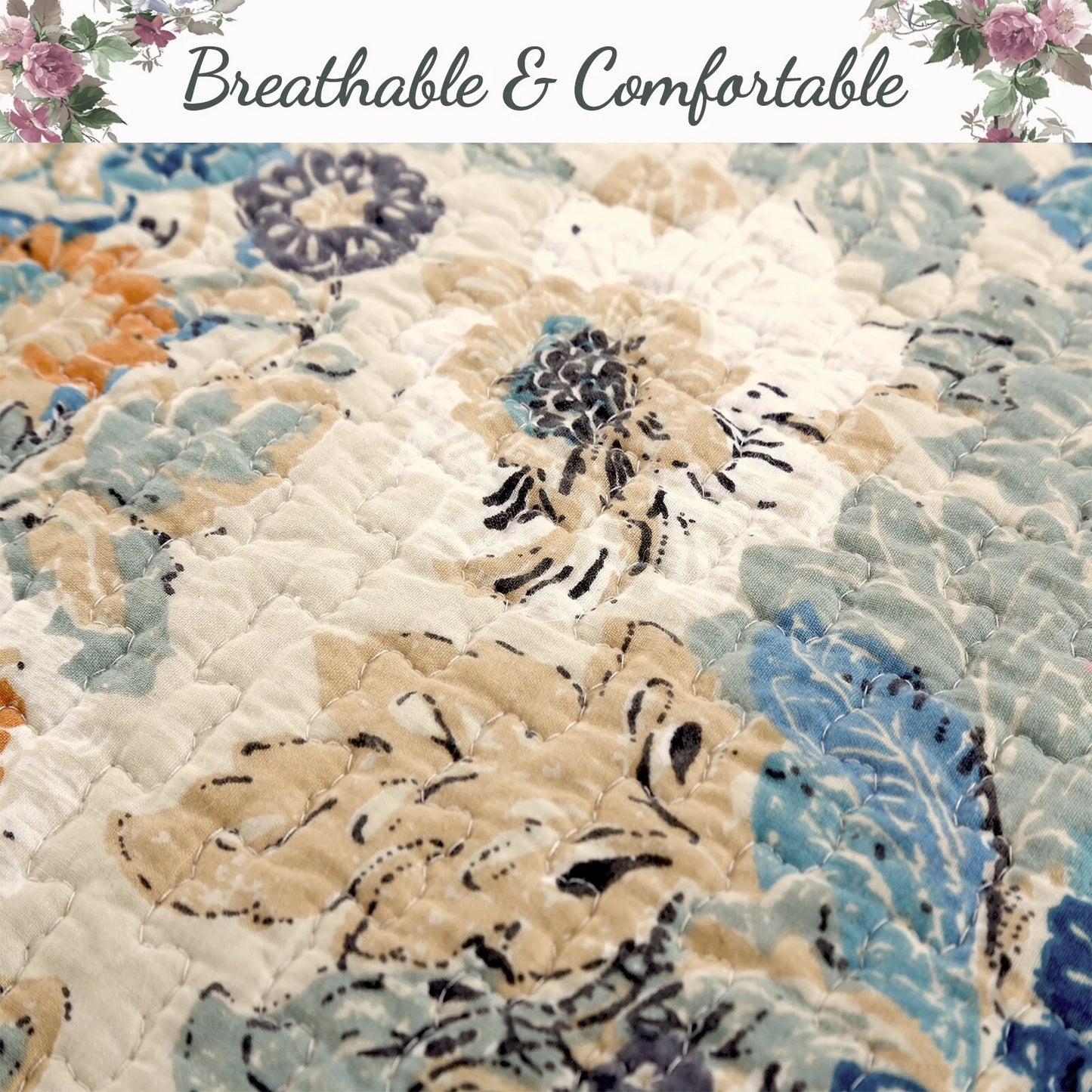 Cozy Line Florabella Cotton Golden Floral 3-pc. Reversible Quilt Bedding Set