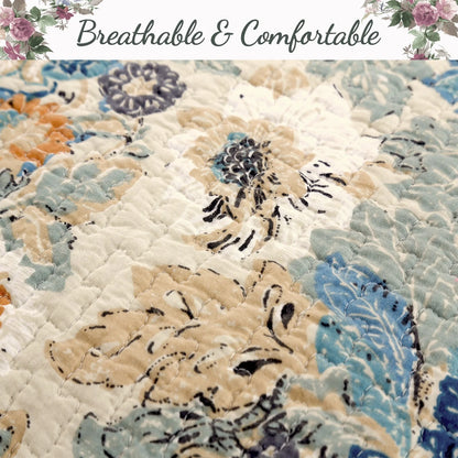 Cozy Line Florabella Cotton Golden Floral 3-pc. Reversible Quilt Bedding Set