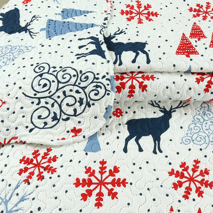 Printed Embossed Pinsonic Coverlet Bedspread Ultra Soft Bedspread Coverlet Christmas Quilt Set, Xmas Reindeer and Tree