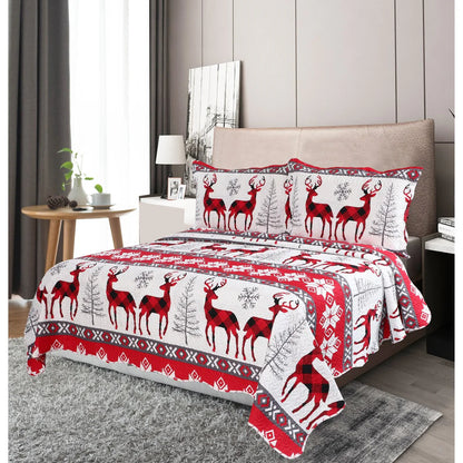 Printed Embossed Pinsonic Coverlet Bedspread Ultra Soft Bedspread Coverlet Christmas Quilt Set, Xmas Snowflake and Deer