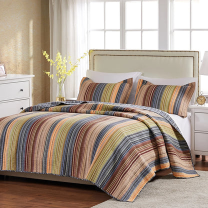 Greenland Home Fashions Katy 100% Cotton Reversible Stripes Quilt Set