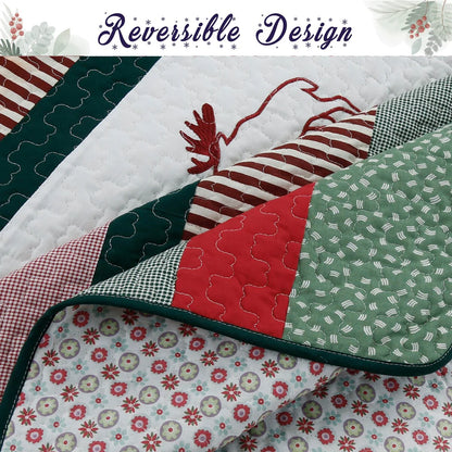 Cozy Line Christmas Wreath 3-Piece Quilt Bedding Set