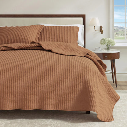Linery & Co. Detailed Channel Stitch Microfiber Quilt Set With Shams.