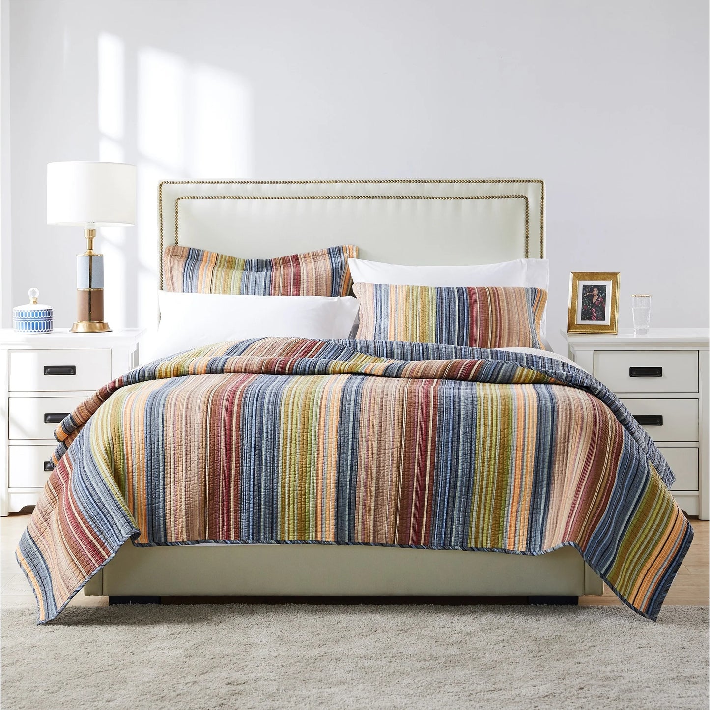 Greenland Home Fashions Katy 100% Cotton Reversible Stripes Quilt Set