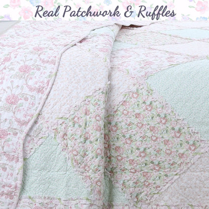 Cozy Line Rosa Floral Patchwork Reversible Cotton Quilt Bedding Set