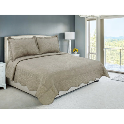 Marina Decoration Embroidered Stitching Coverlet Bedspread Ultra Soft Solid Summer Quilt Set, Floral Paisley