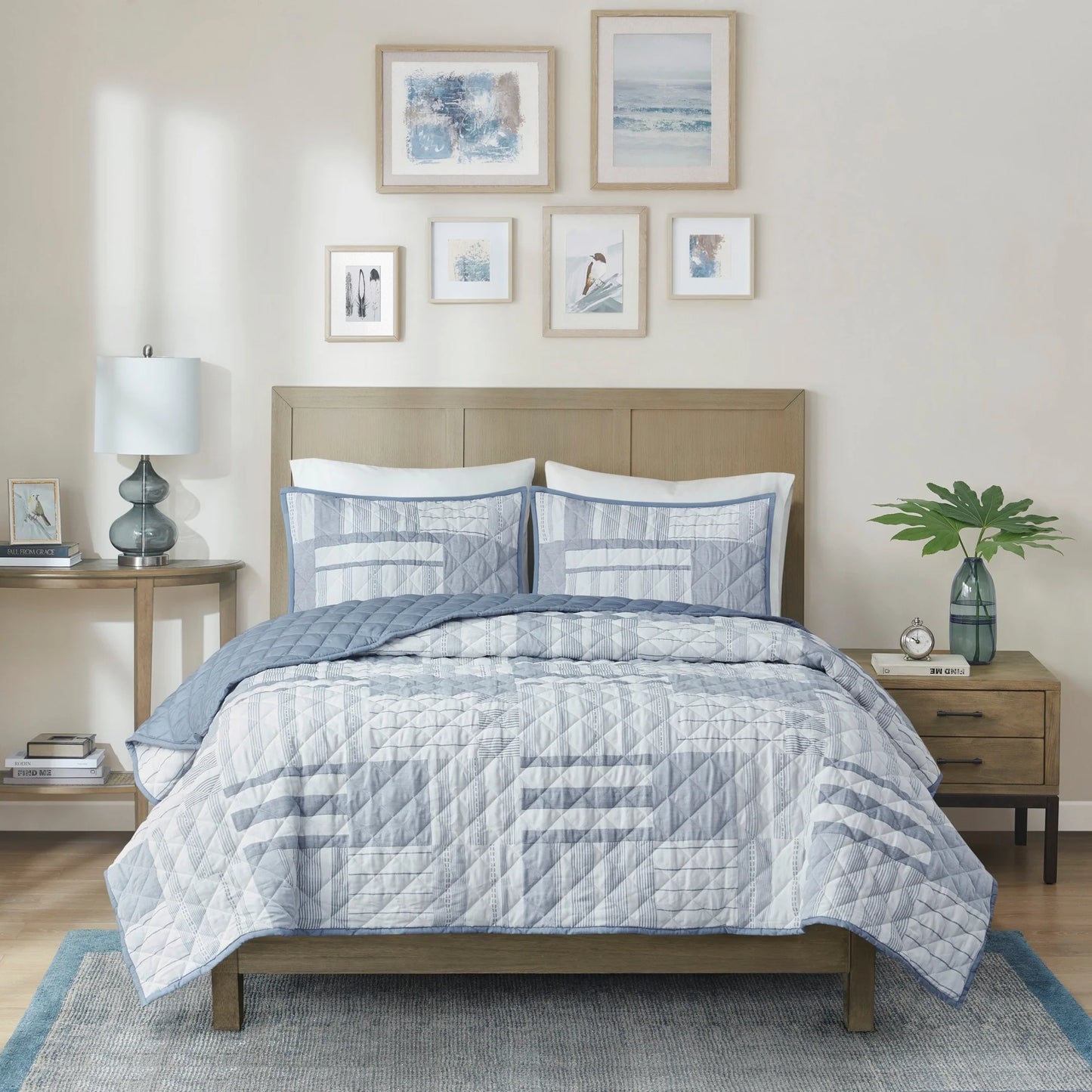 Madison Park Arden 3 Piece Jacquard Patchwork Quilt Set