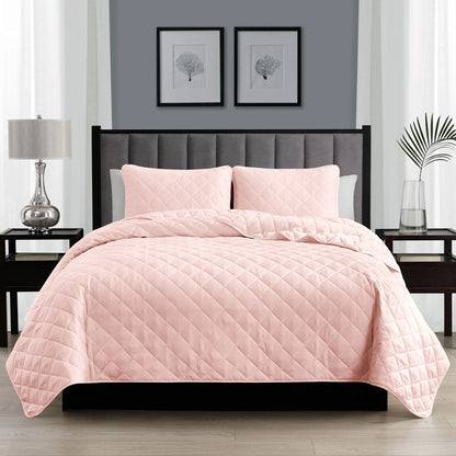 Modern Ultra Soft Microfiber Traditional Diamond Quilting Coverlet Quilt Set