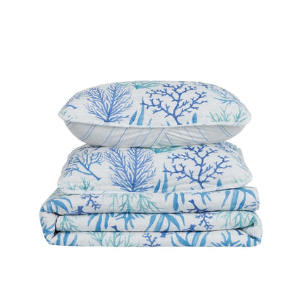 Premium Blue Coral Microfiber Quilt Set With Shams